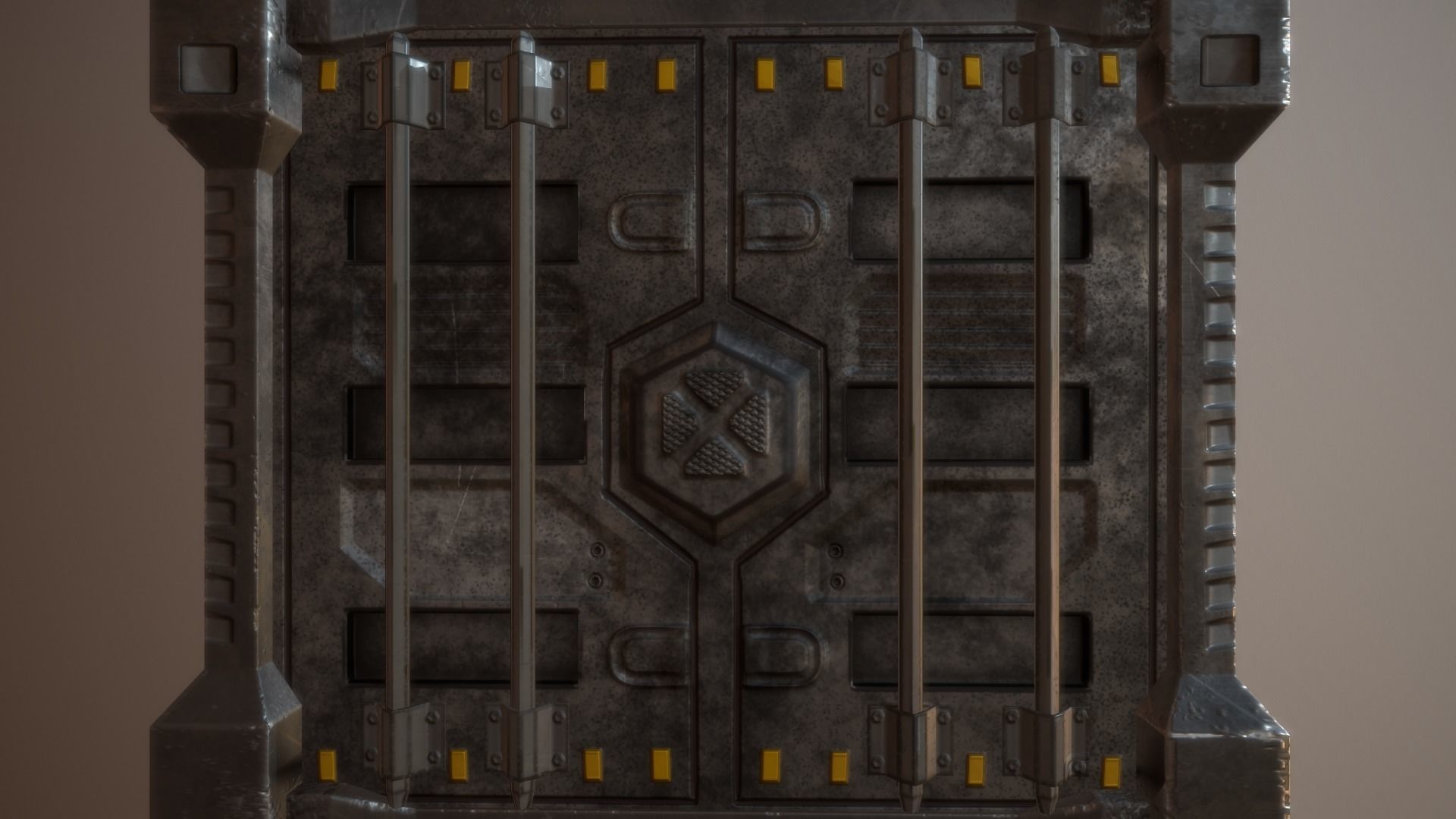 contener metal gate with warning sign Low-poly 3D model_6