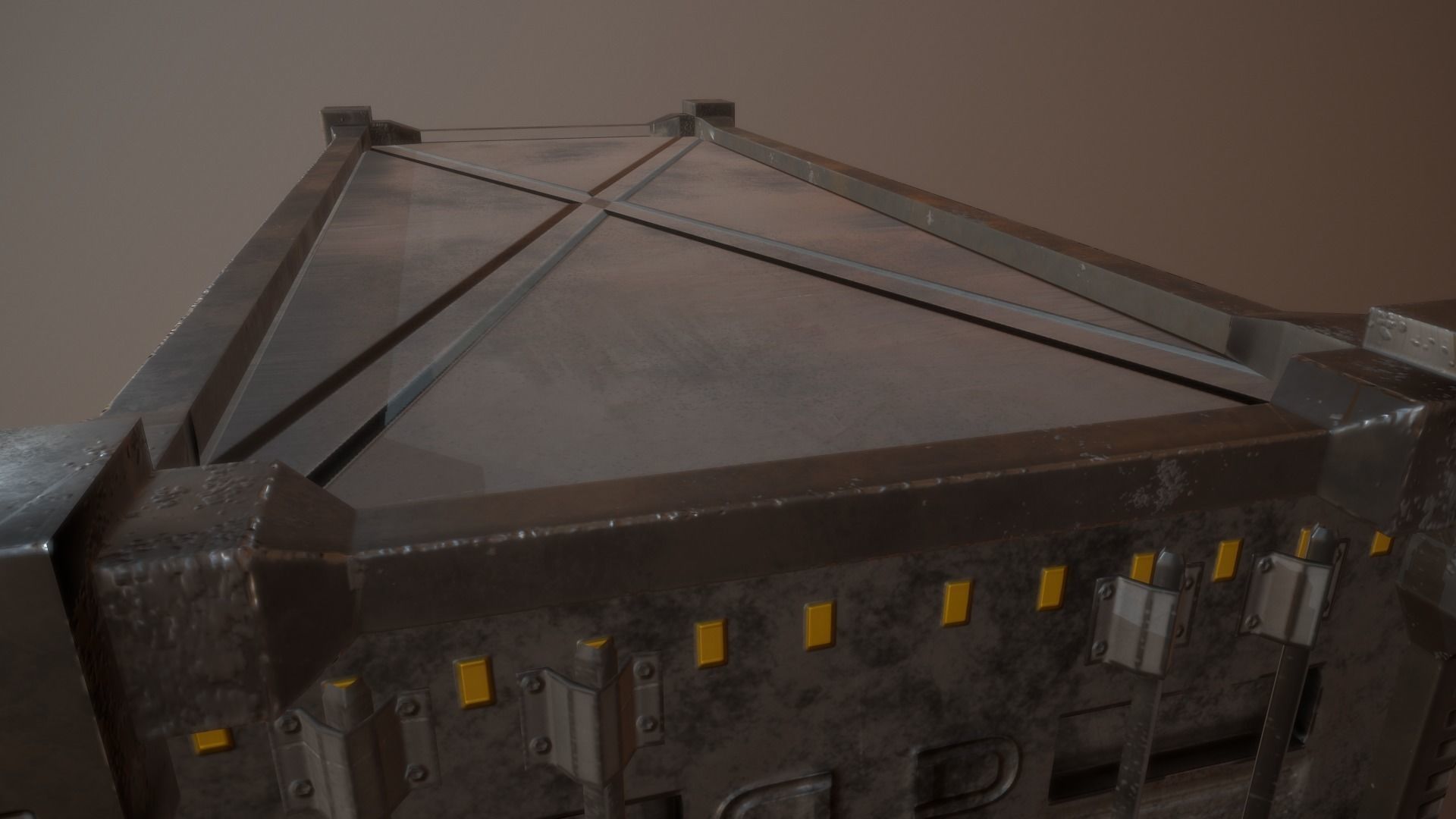 contener metal gate with warning sign Low-poly 3D model_12