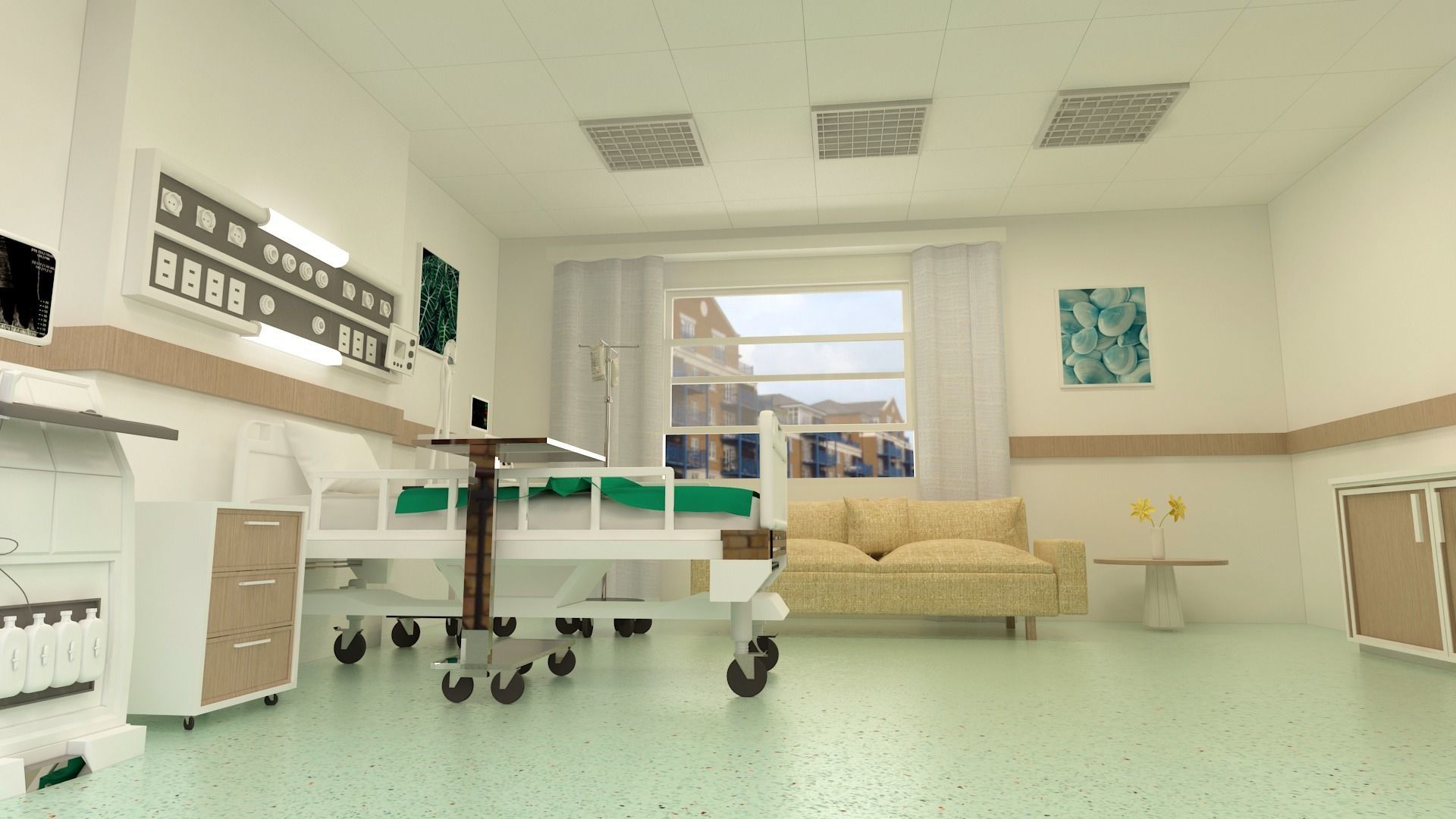 Patient Room Low-poly 3D model_2
