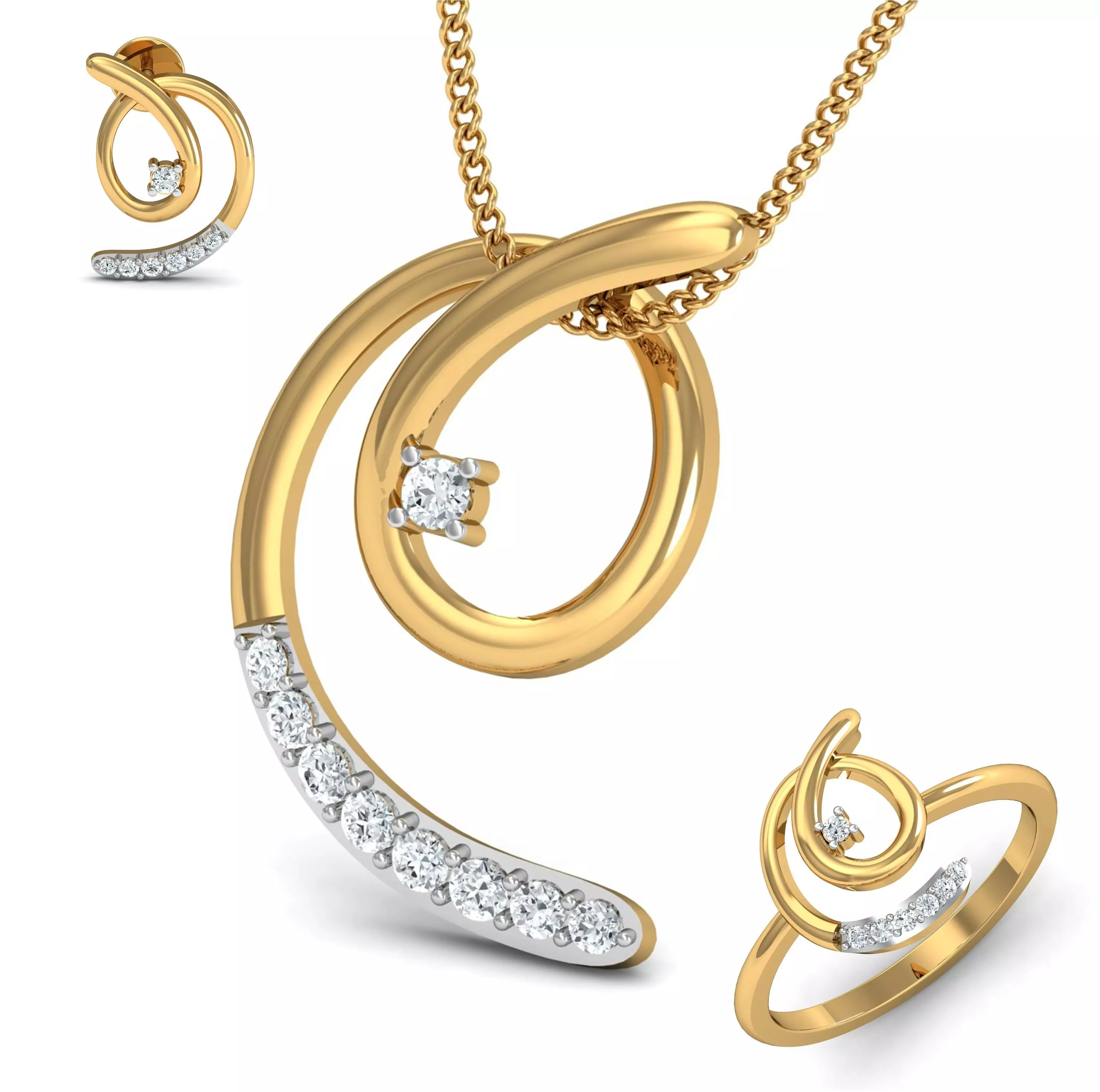 Women ring earrings pendant 3dm stl render detail 3D print model 3D print model_0