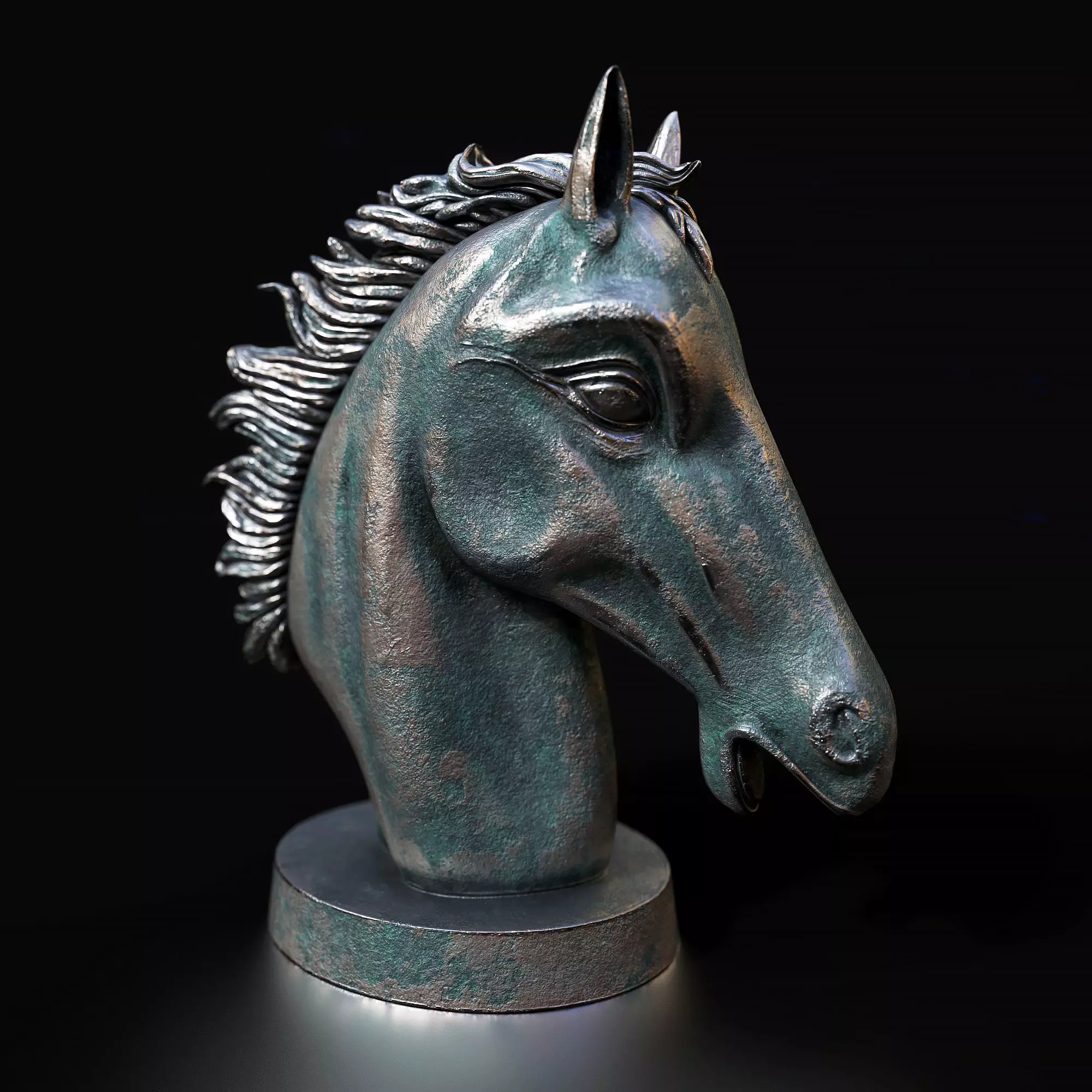 Horse head sculpture Low-poly 3D model_0
