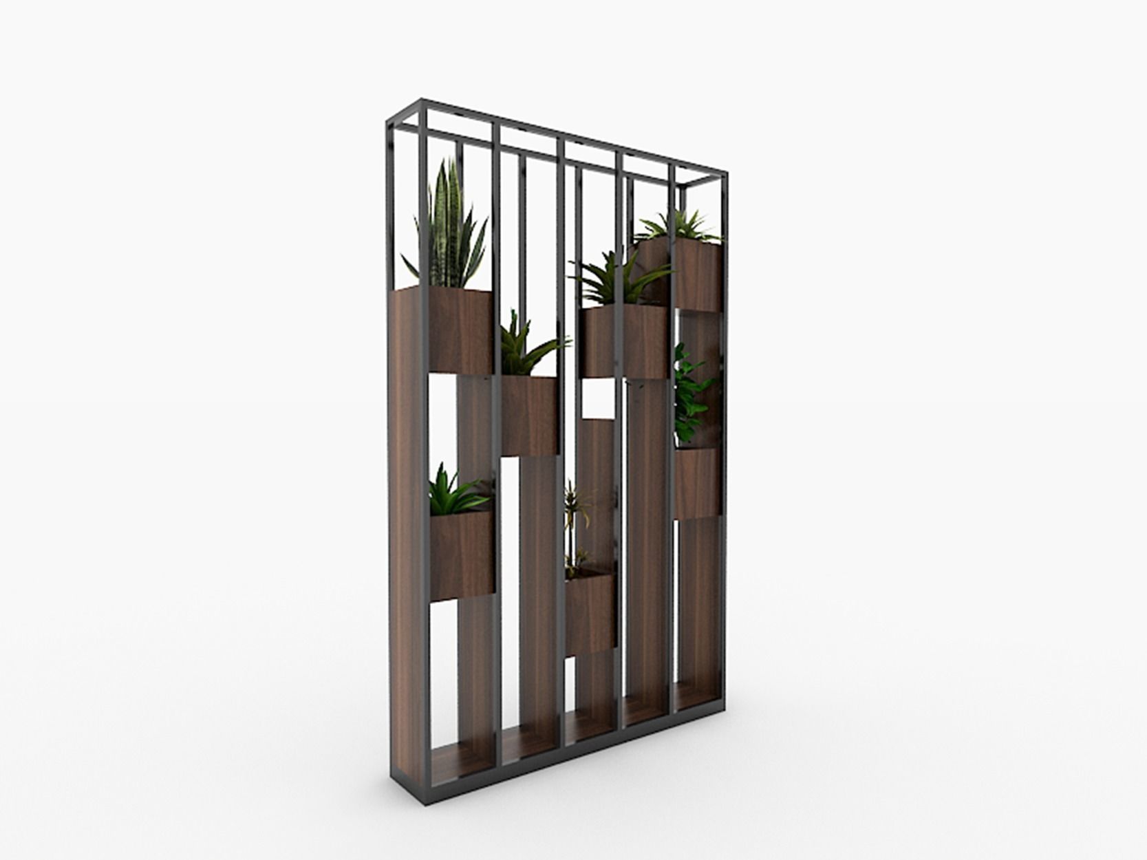 partition metal plant stand with plants in it 3D model_1