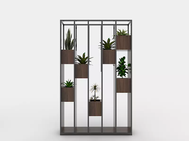 partition metal plant stand with plants in it 3D model_0