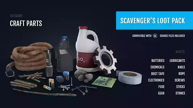 Scavengers Loot Pack - Craft Parts Low-poly 3D model