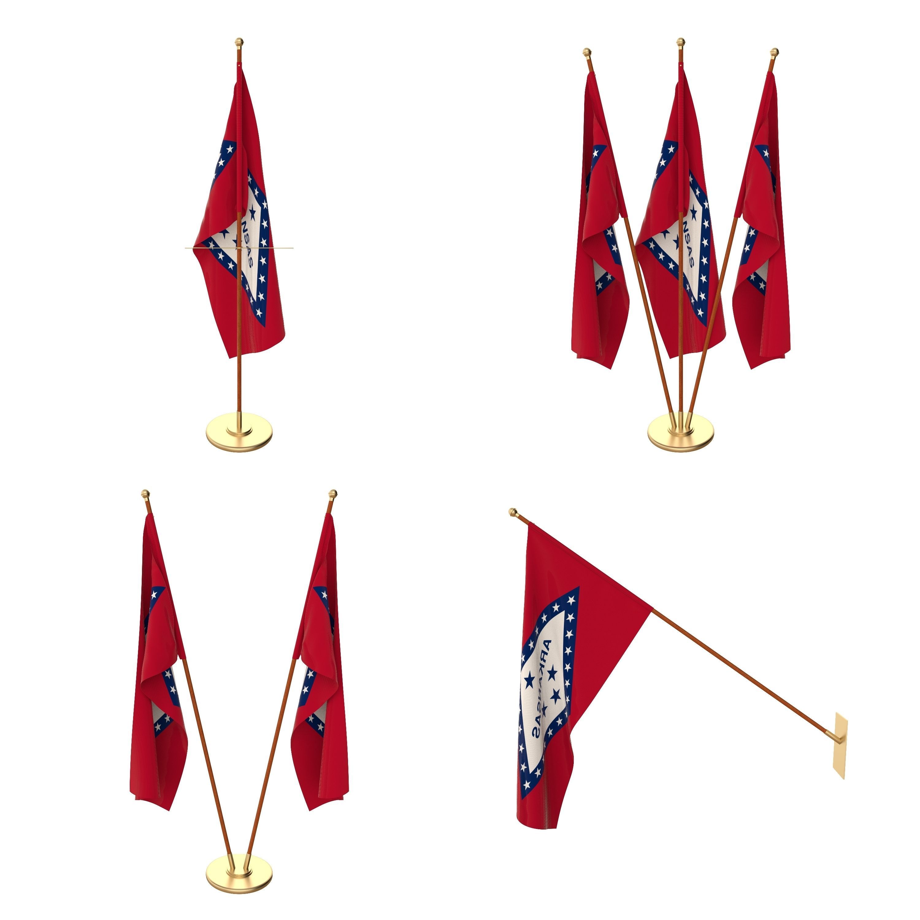 Arkansas Flag Pack 3D model_1