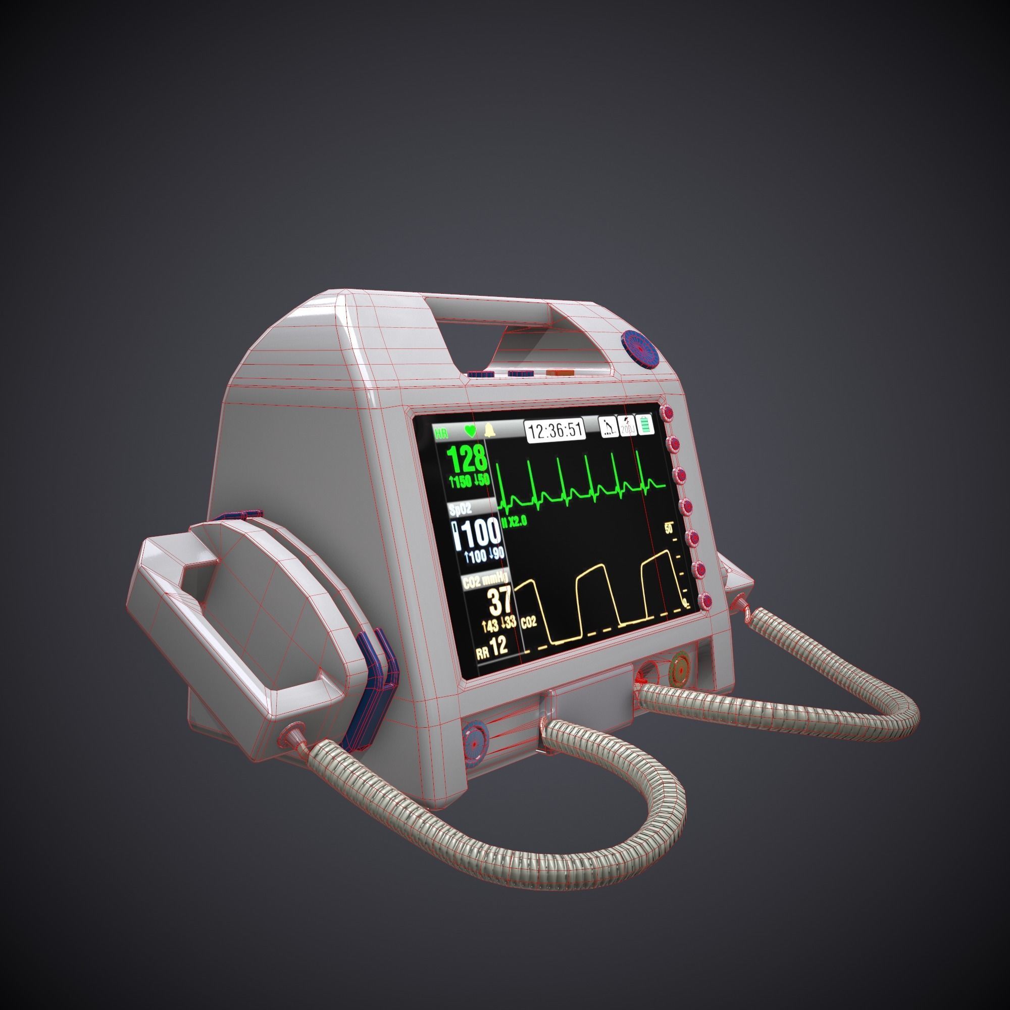 Low-poly Defibrillator ecg monitor - ecg monitor Low-poly 3D model_1