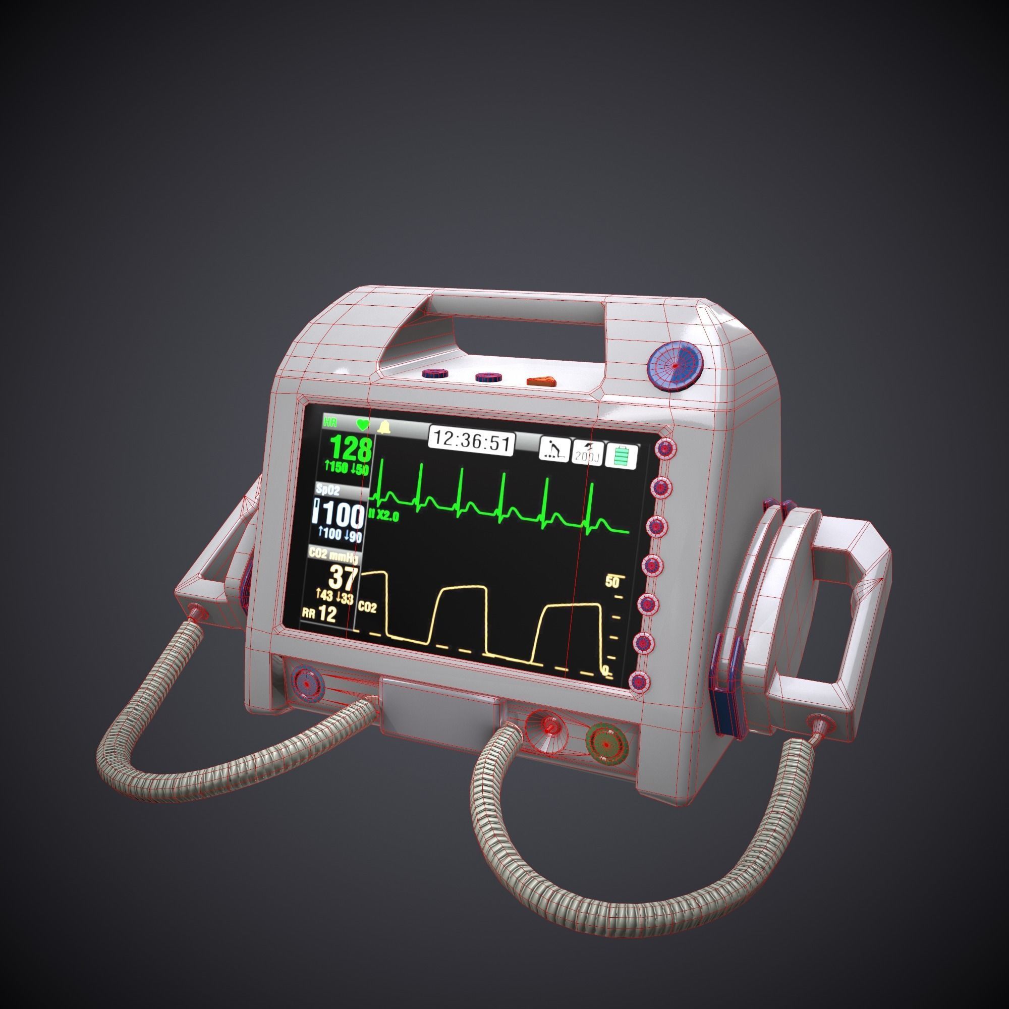 Low-poly Defibrillator ecg monitor - ecg monitor Low-poly 3D model_2