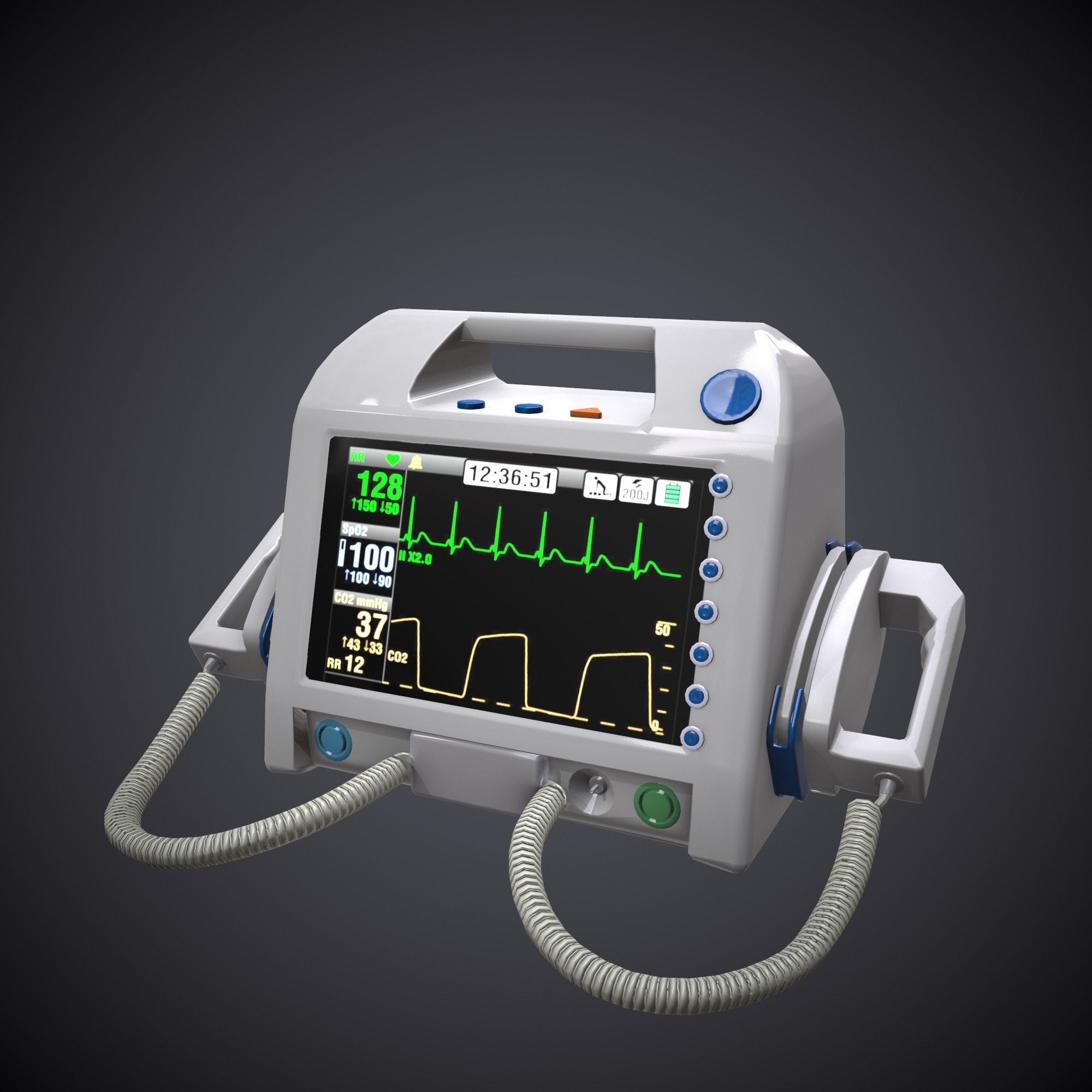 Low-poly Defibrillator ecg monitor - ecg monitor Low-poly 3D model_3
