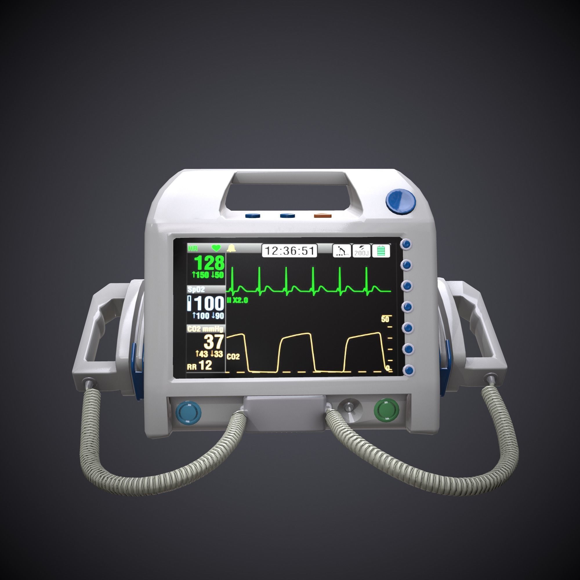 Low-poly Defibrillator ecg monitor - ecg monitor Low-poly 3D model_4