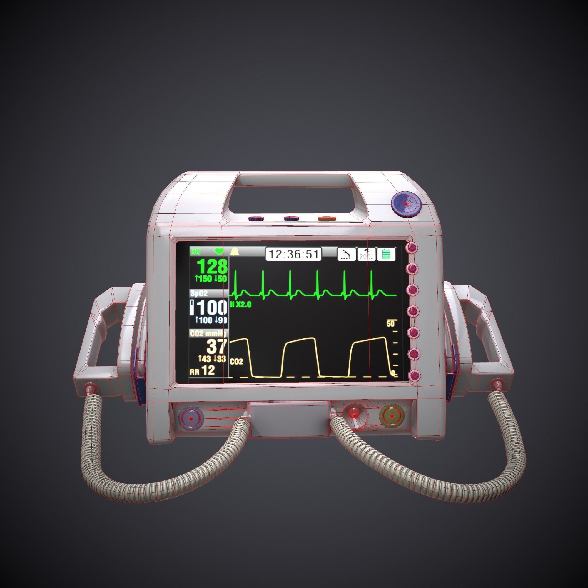 Low-poly Defibrillator ecg monitor - ecg monitor Low-poly 3D model_5