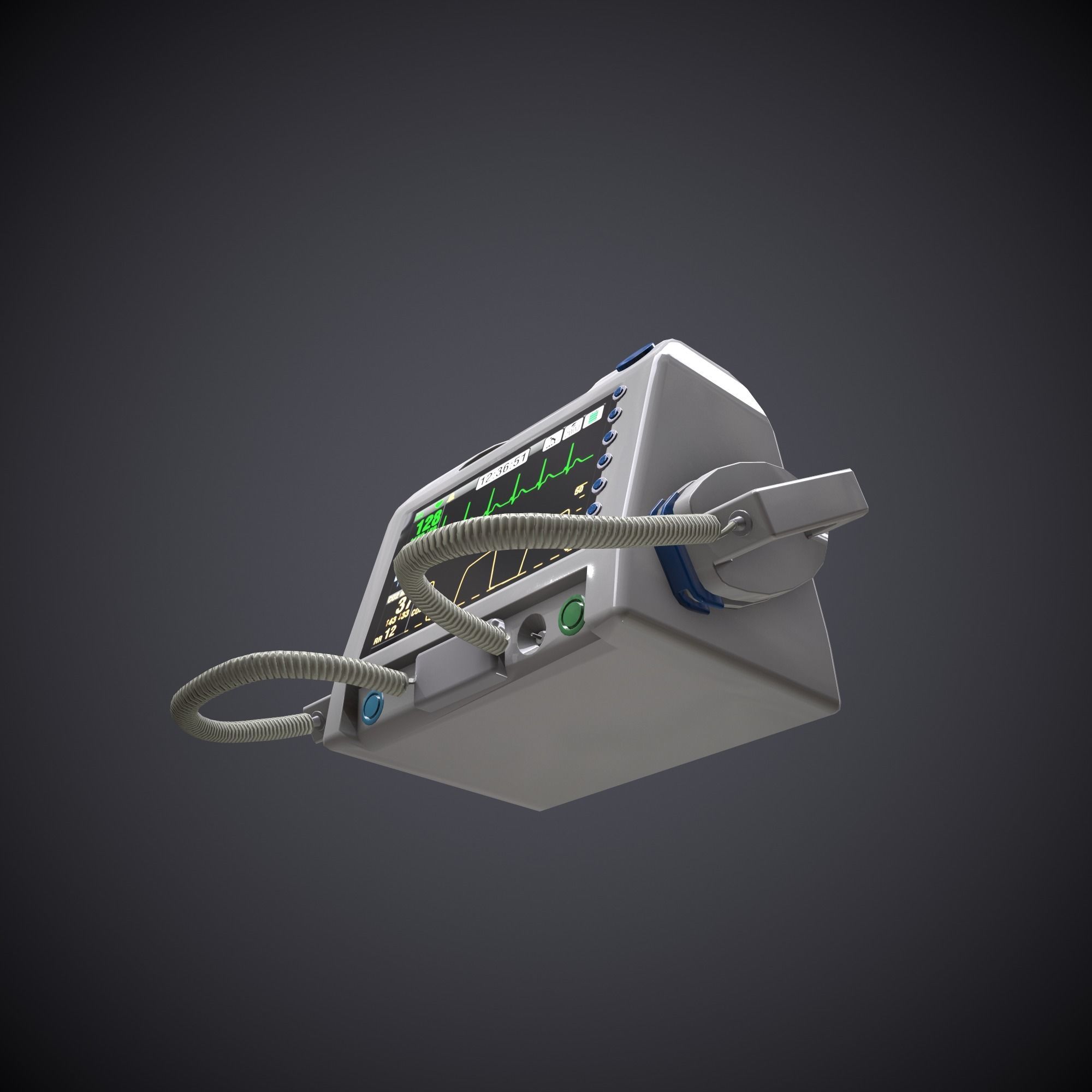 Low-poly Defibrillator ecg monitor - ecg monitor Low-poly 3D model_6
