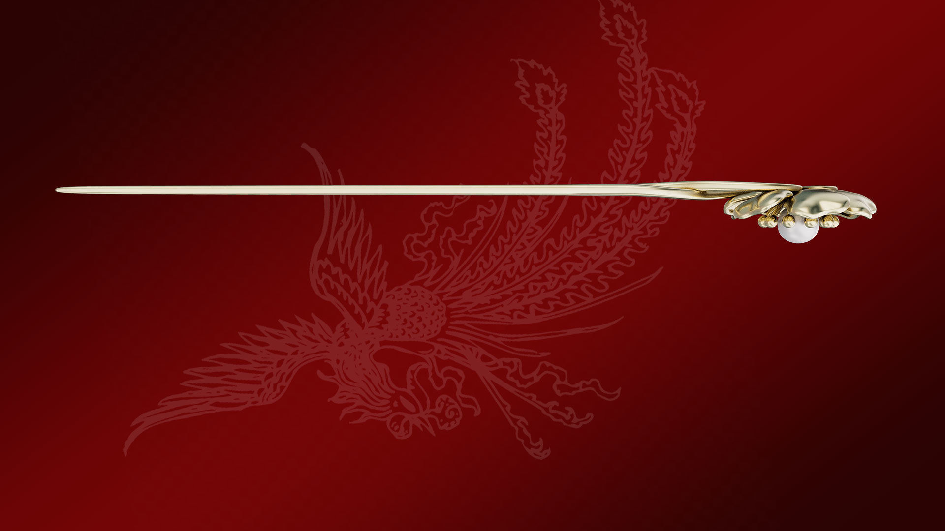 Chinese Traditional Flower Golden Hairstick-Hair Pin-Accessories Low-poly 3D model_5