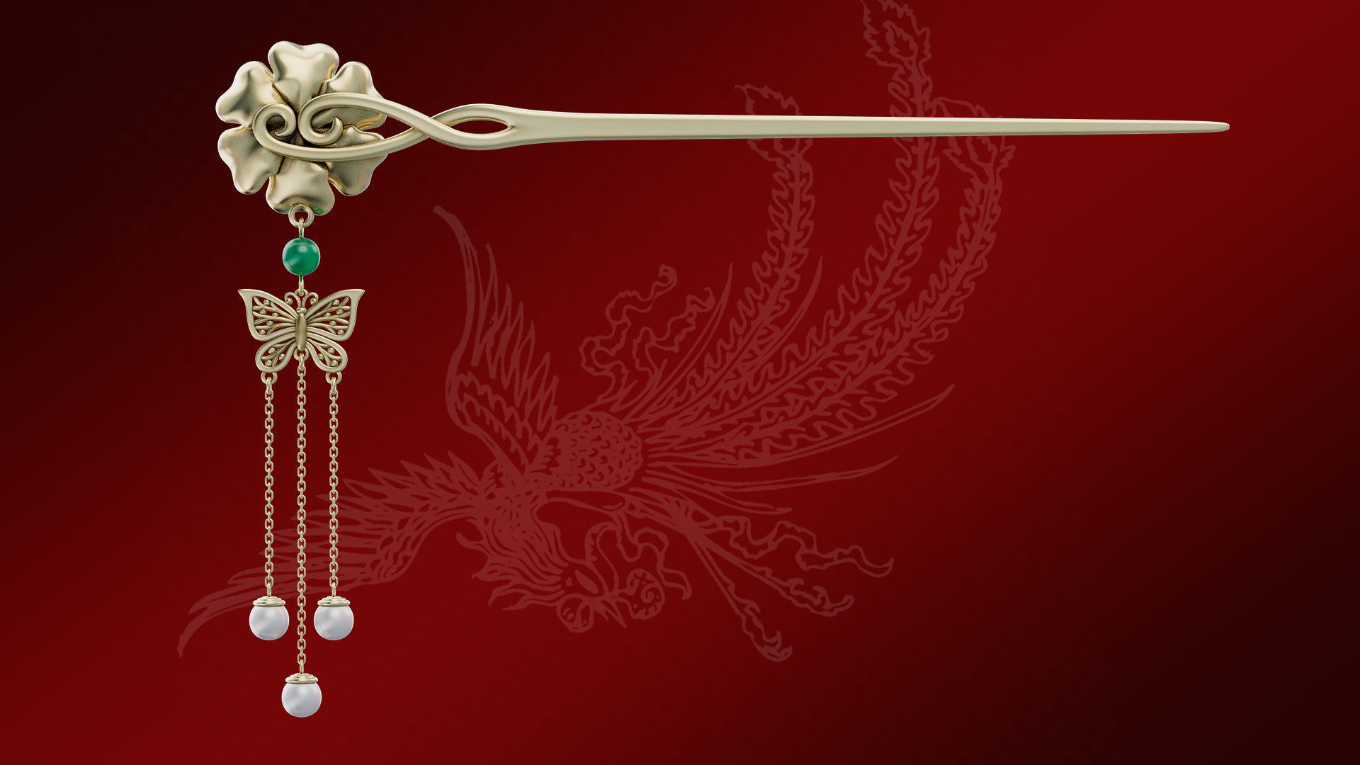Chinese Traditional Flower Golden Hairstick-Hair Pin-Accessories Low-poly 3D model_6