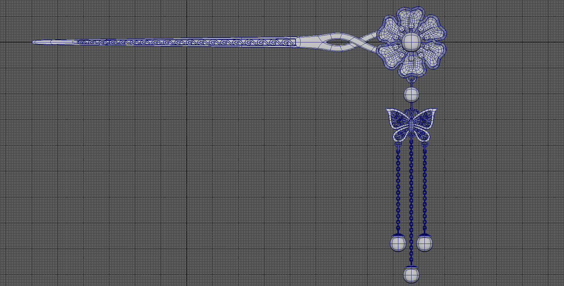 Chinese Traditional Flower Golden Hairstick-Hair Pin-Accessories Low-poly 3D model_8