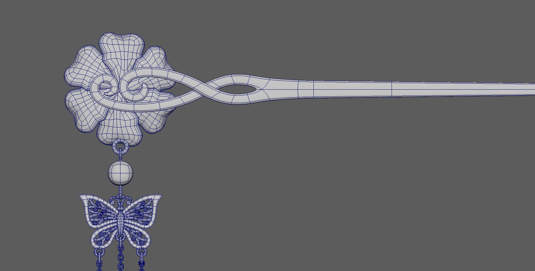 Chinese Traditional Flower Golden Hairstick-Hair Pin-Accessories Low-poly 3D model_12