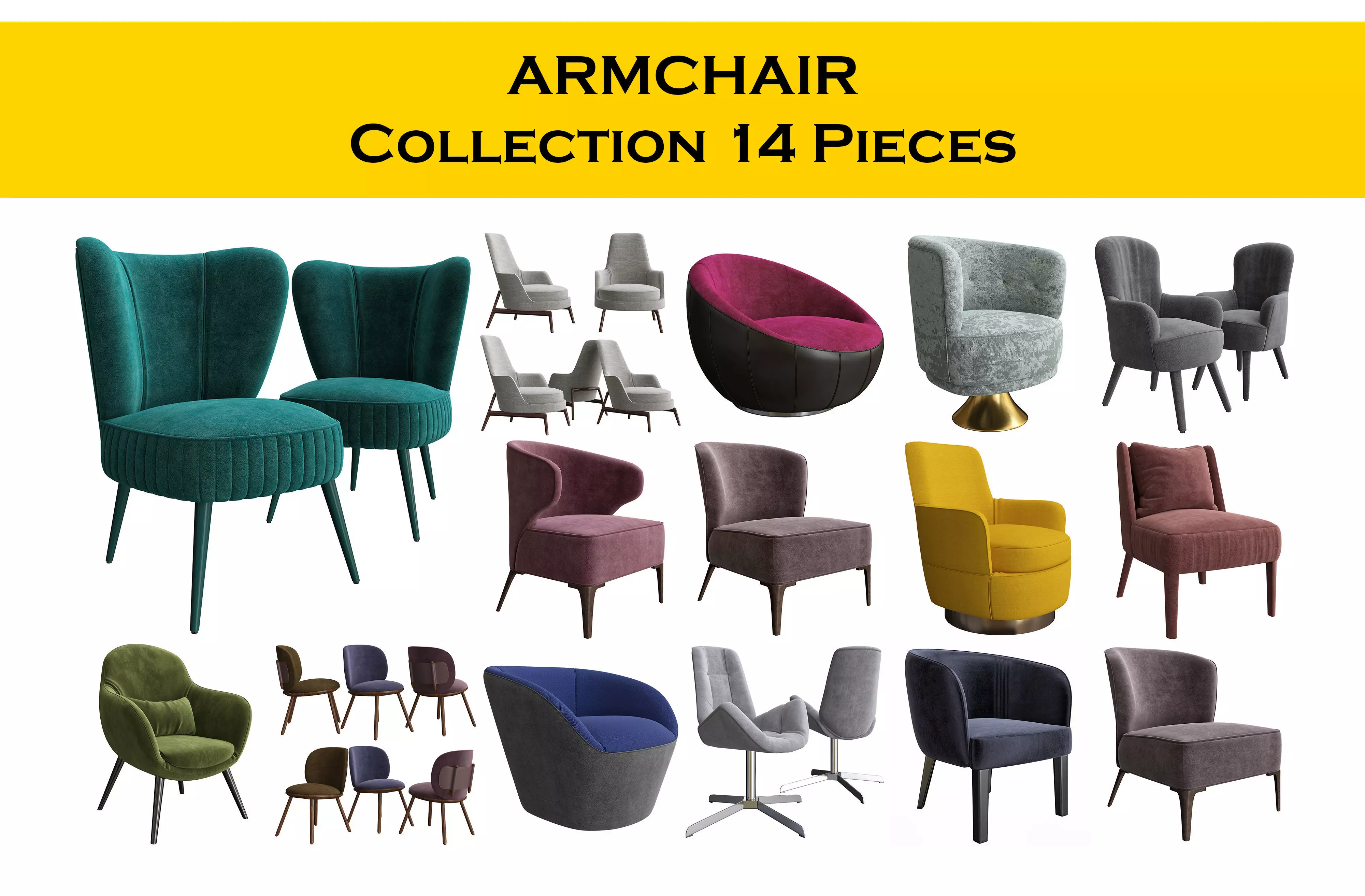 Chair Collection 14 pieces 3d model 3D model_0