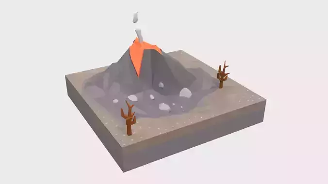 Low Poly Cartoon Volcano Scene Low-poly 3D model
