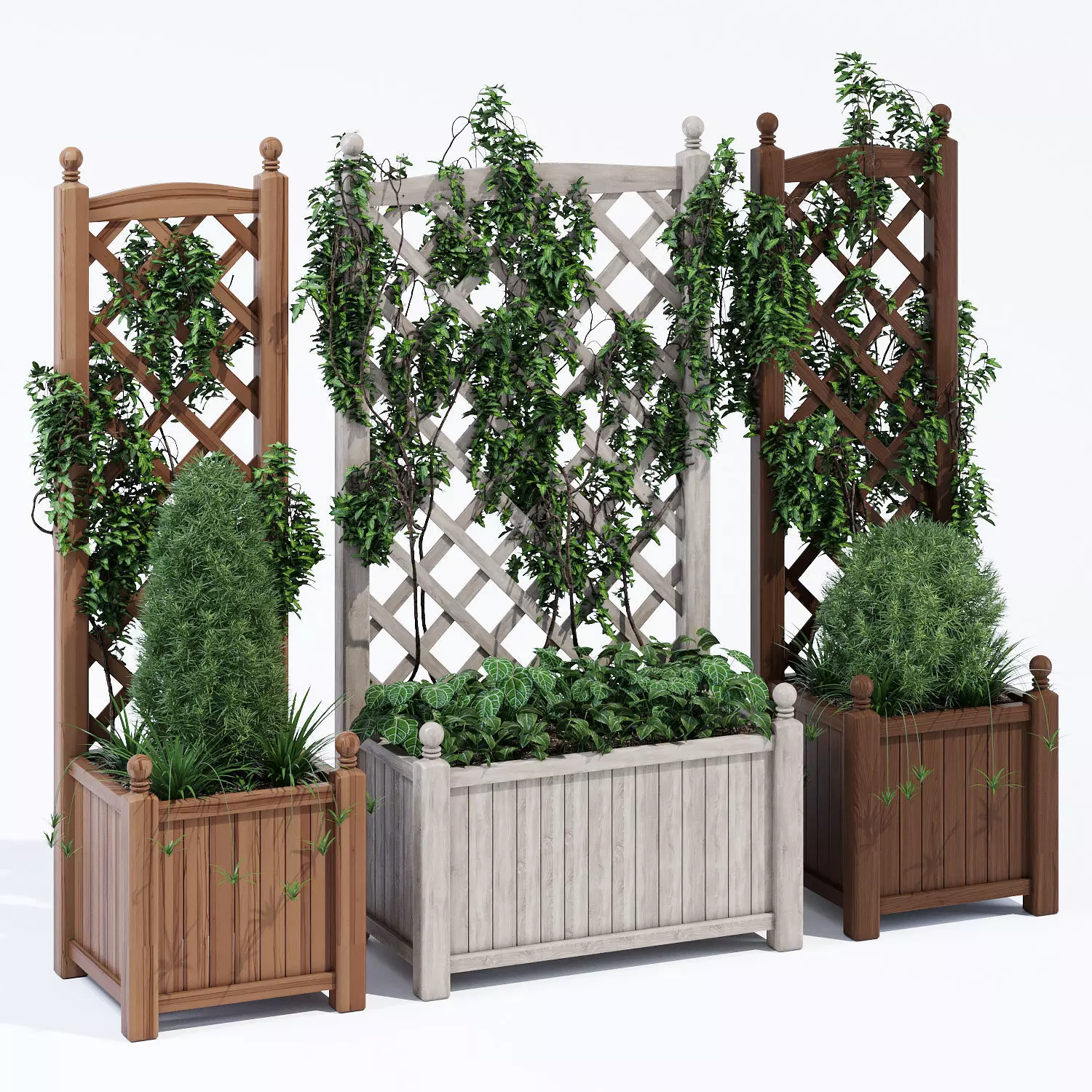Lexington three wooden planters 3D model