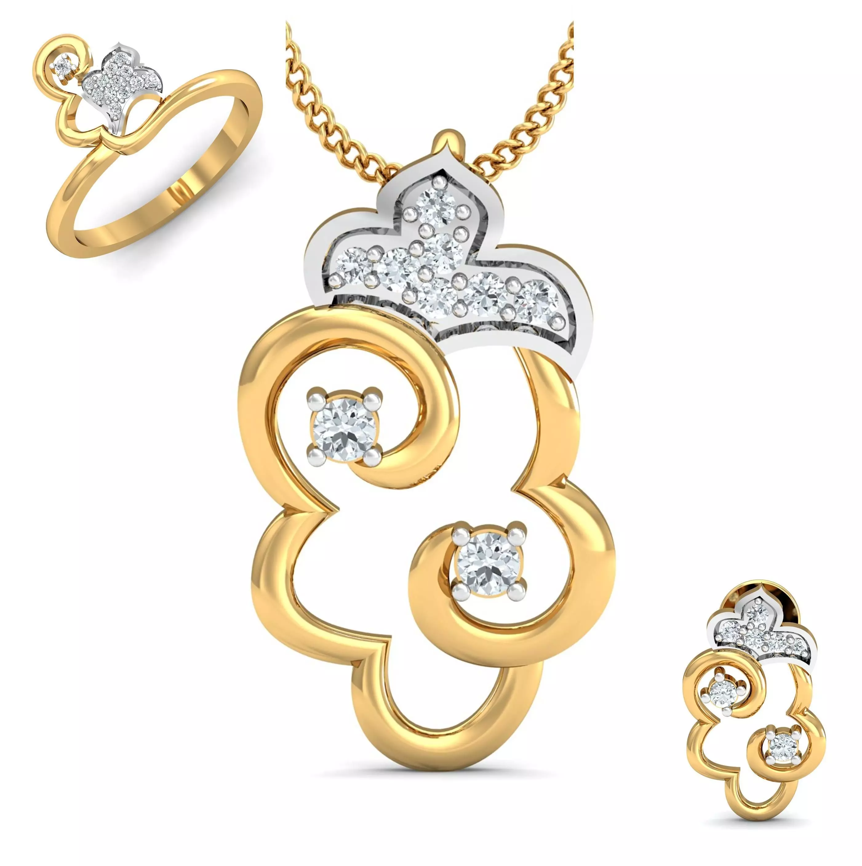 Women ring earrings pendant 3dm stl render detail 3D print model 3D print model_0