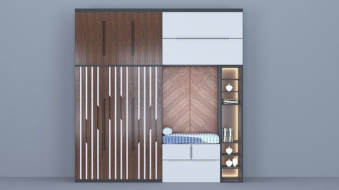 Wardrobe wooden cabinet with bed in it Free low-poly 3D model