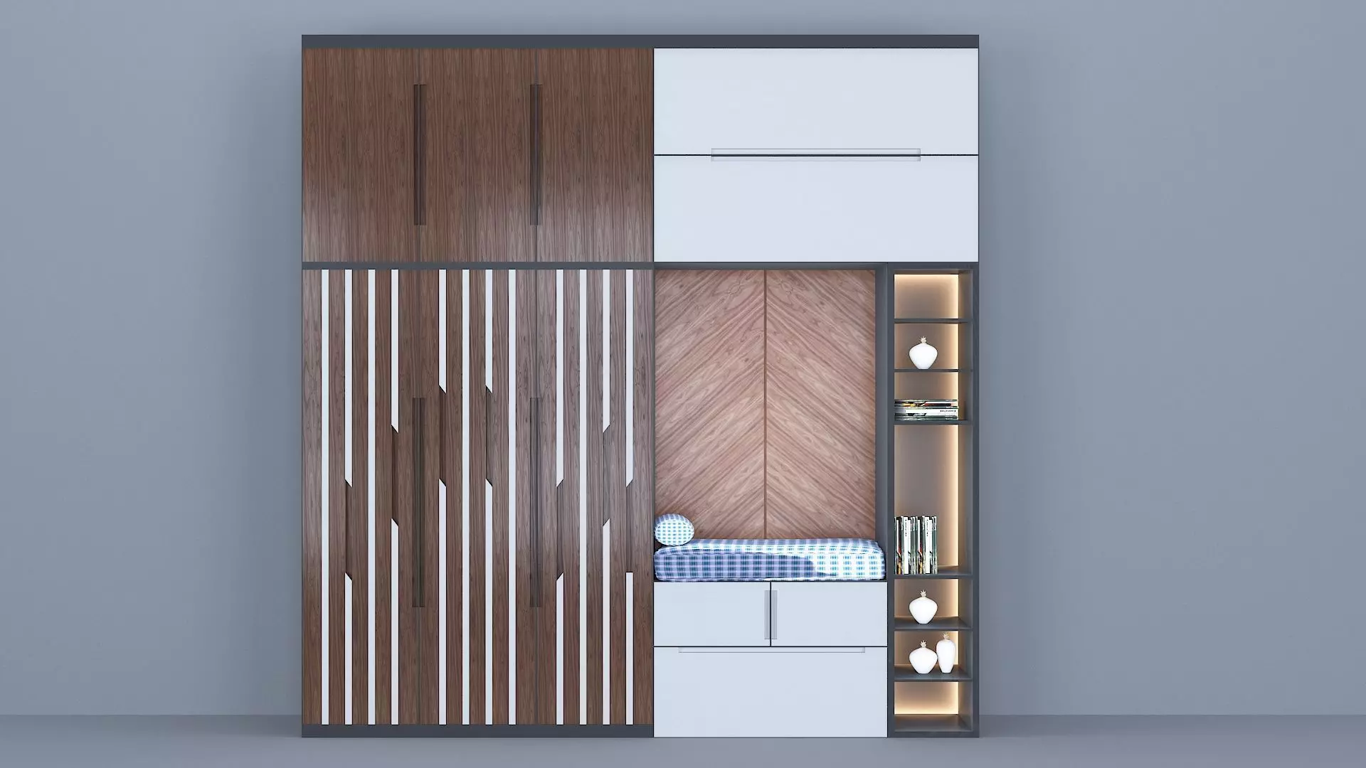 Wardrobe wooden cabinet with bed in it Free low-poly 3D model_0