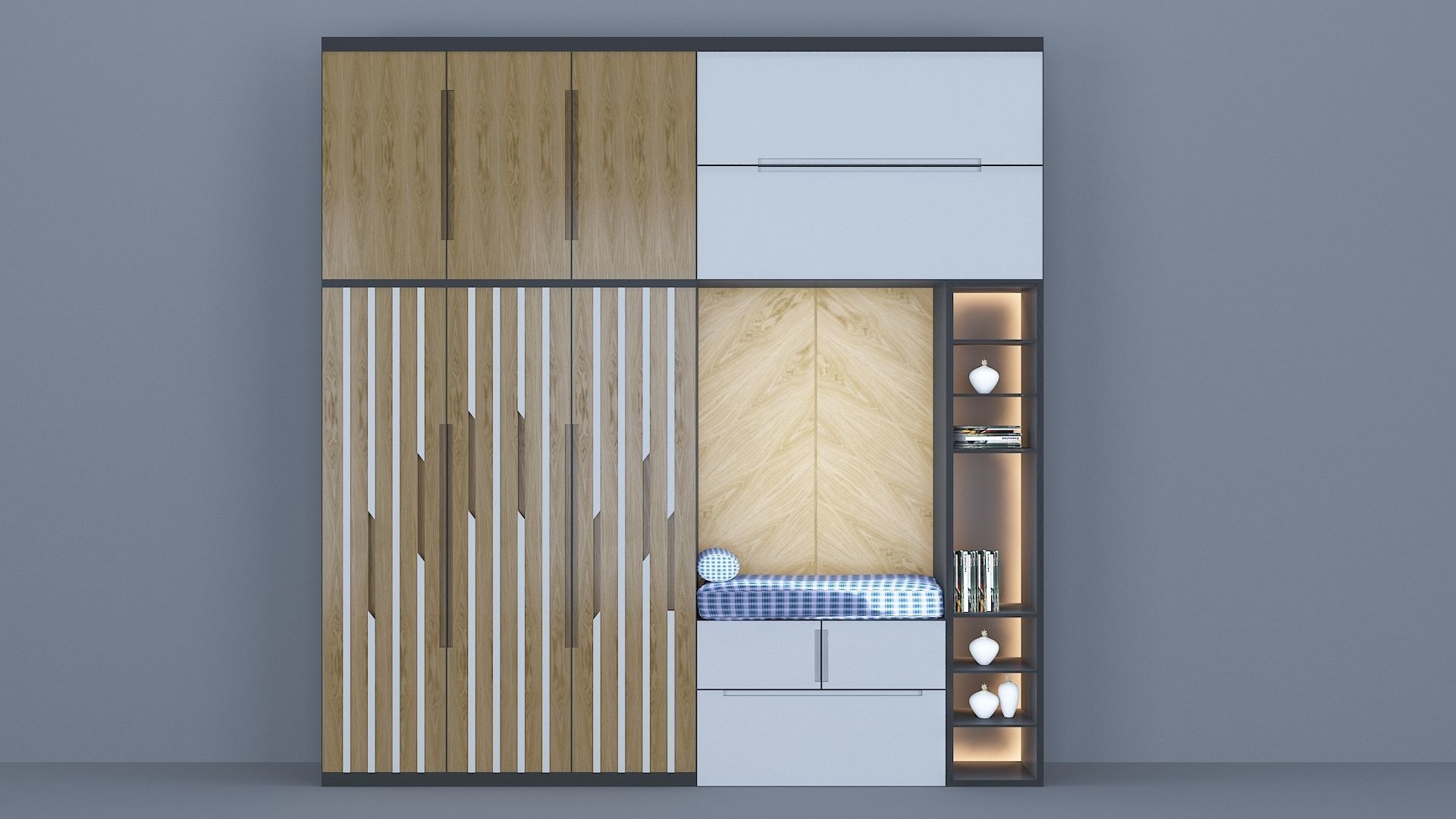 Wardrobe wooden cabinet with bed in it Free low-poly 3D model_2