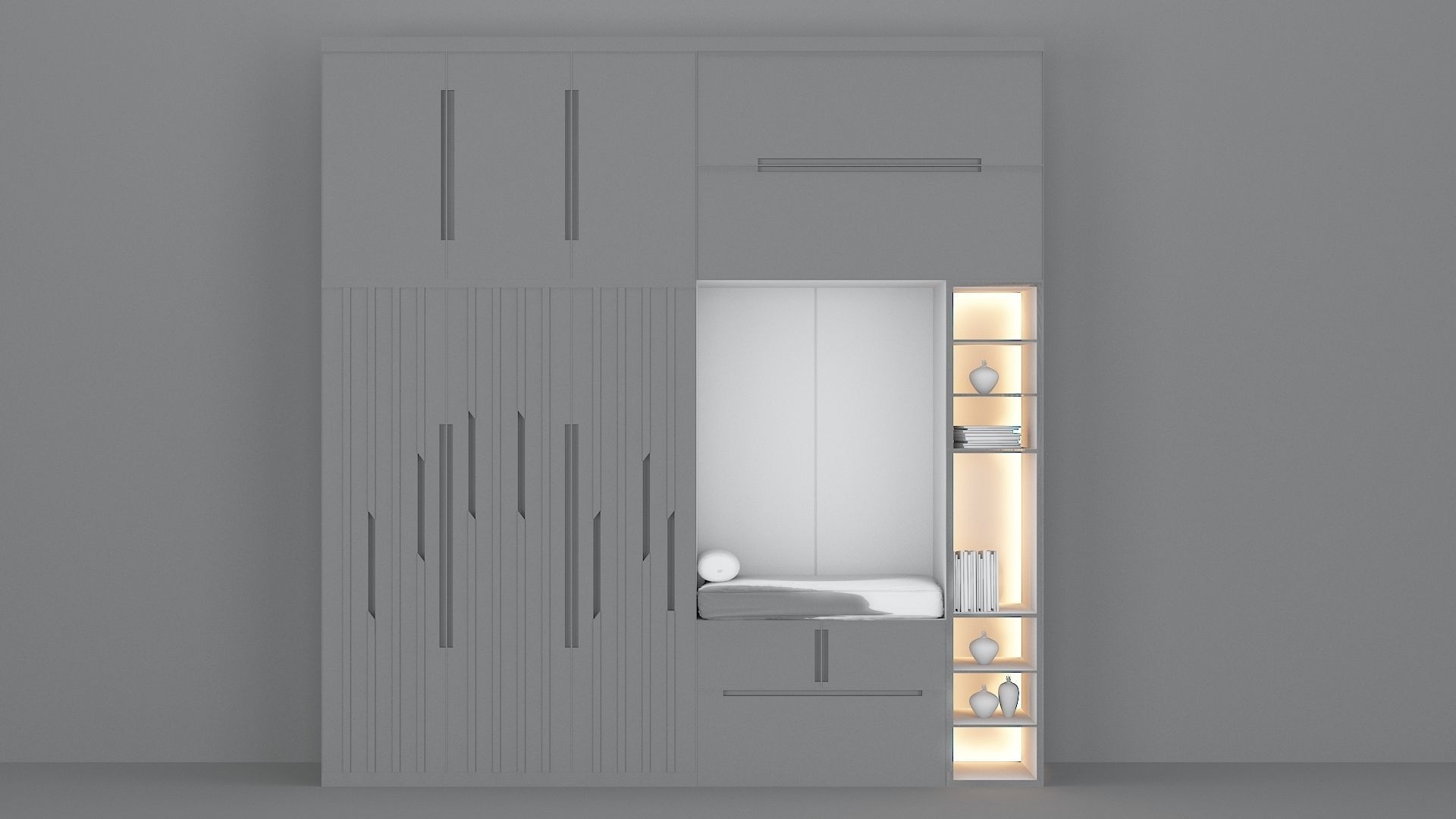 Wardrobe wooden cabinet with bed in it Free low-poly 3D model_4
