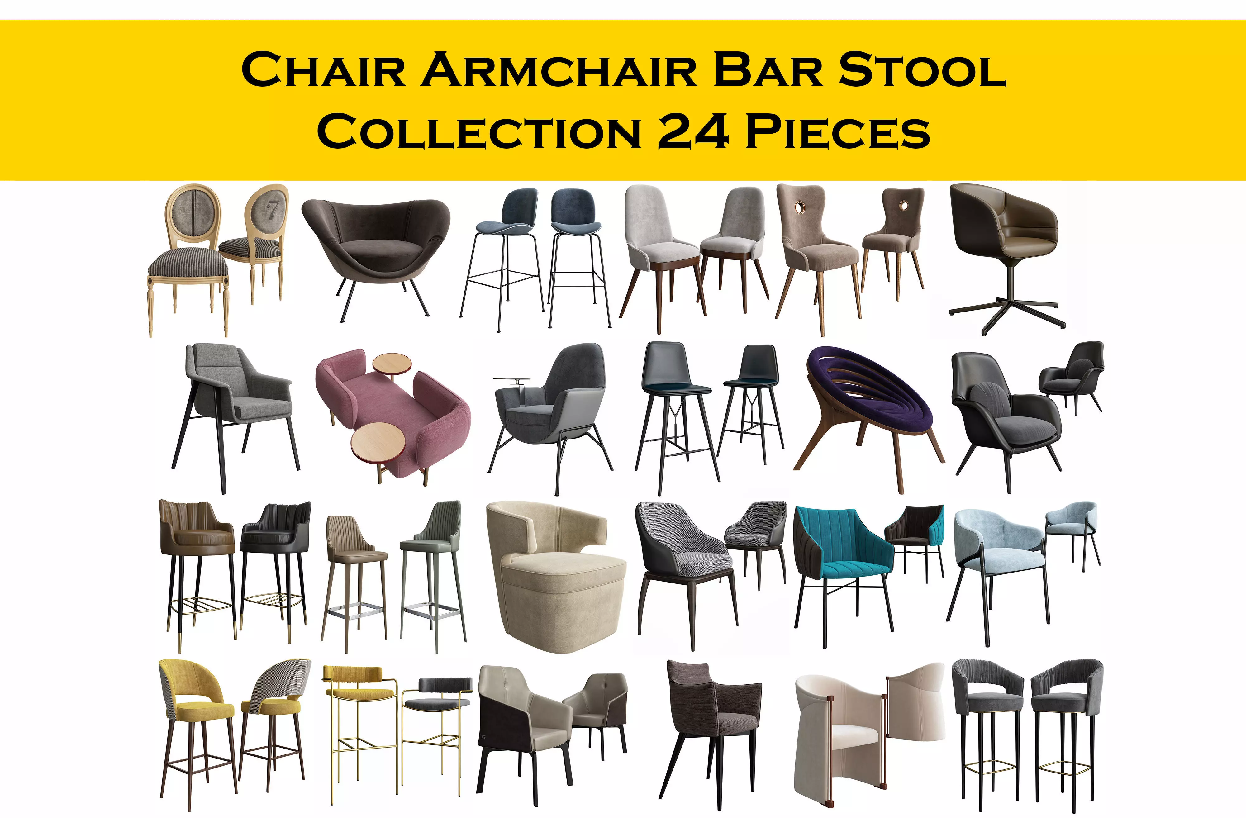 CHAIR ARMCHAIR BAR STOOL COLLECTION 3d model 3D model