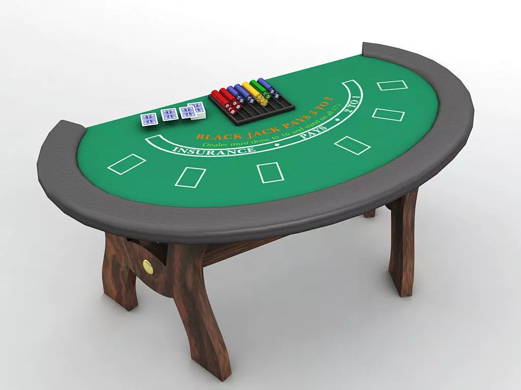 Casino Blackjack Table With Cards and Chips Low-poly 3D model_0