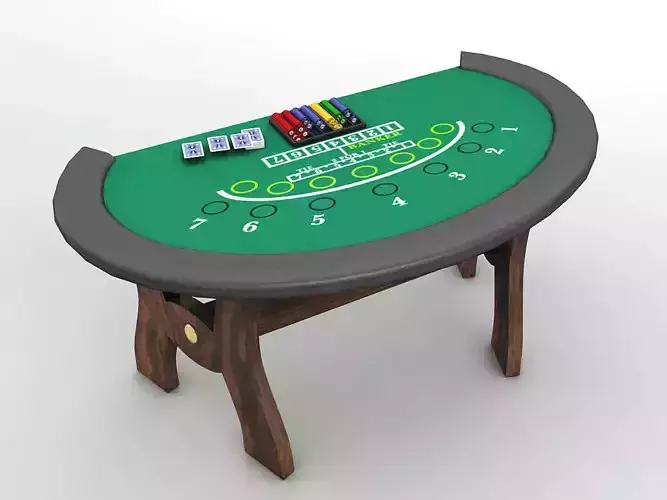 Casino Baccarat Table With Cards and Chips Low-poly 3D model