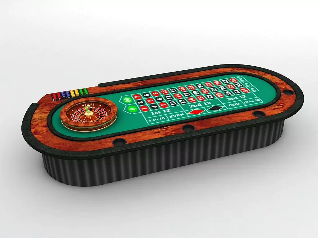 Casino Roulette Table With Ball and Casino Chips 3D model_0