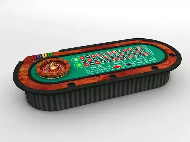 Casino Roulette Table With Ball and Casino Chips 3D model