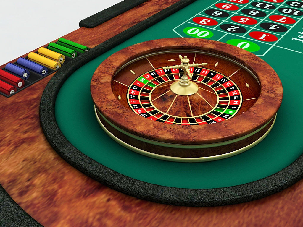 Casino Roulette Table With Ball and Casino Chips 3D model_2