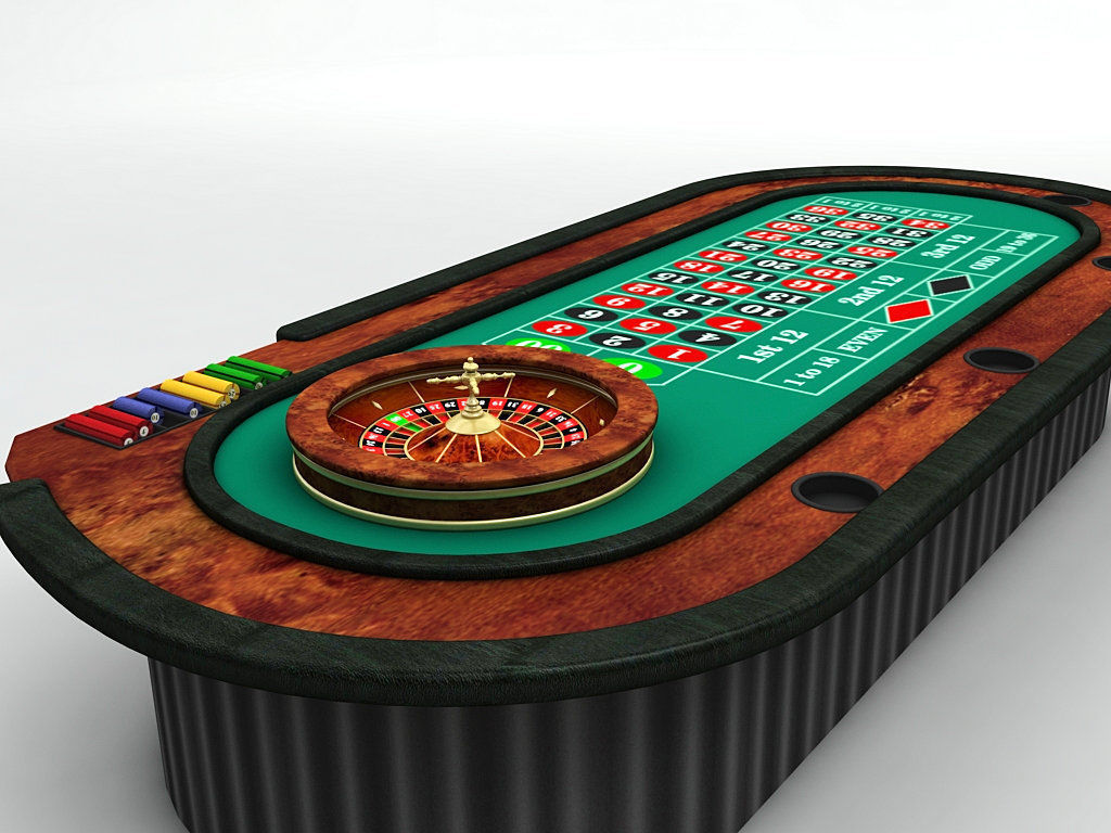 Casino Roulette Table With Ball and Casino Chips 3D model_1