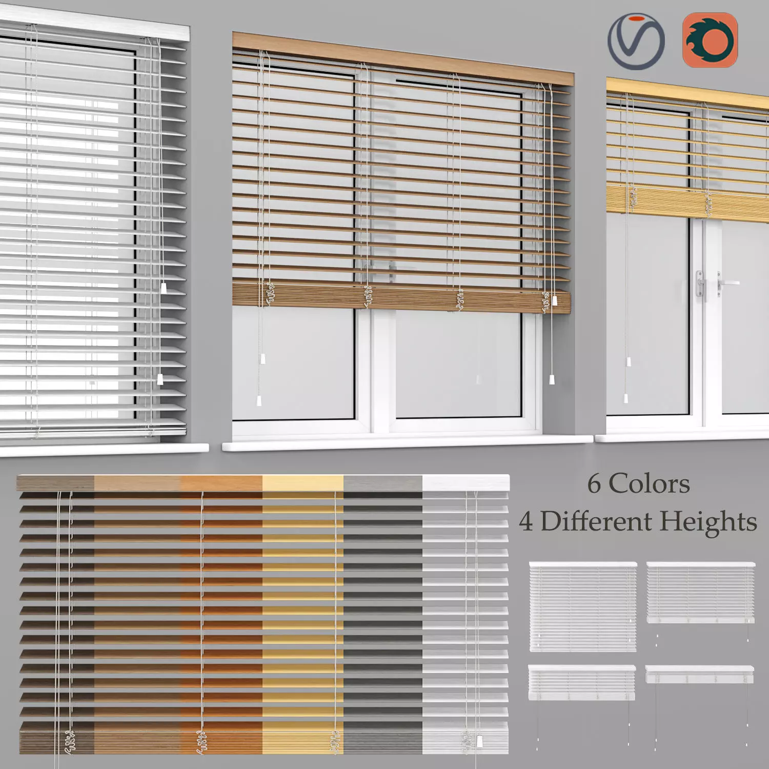 Wooden Blinds And Windows 3D model_0