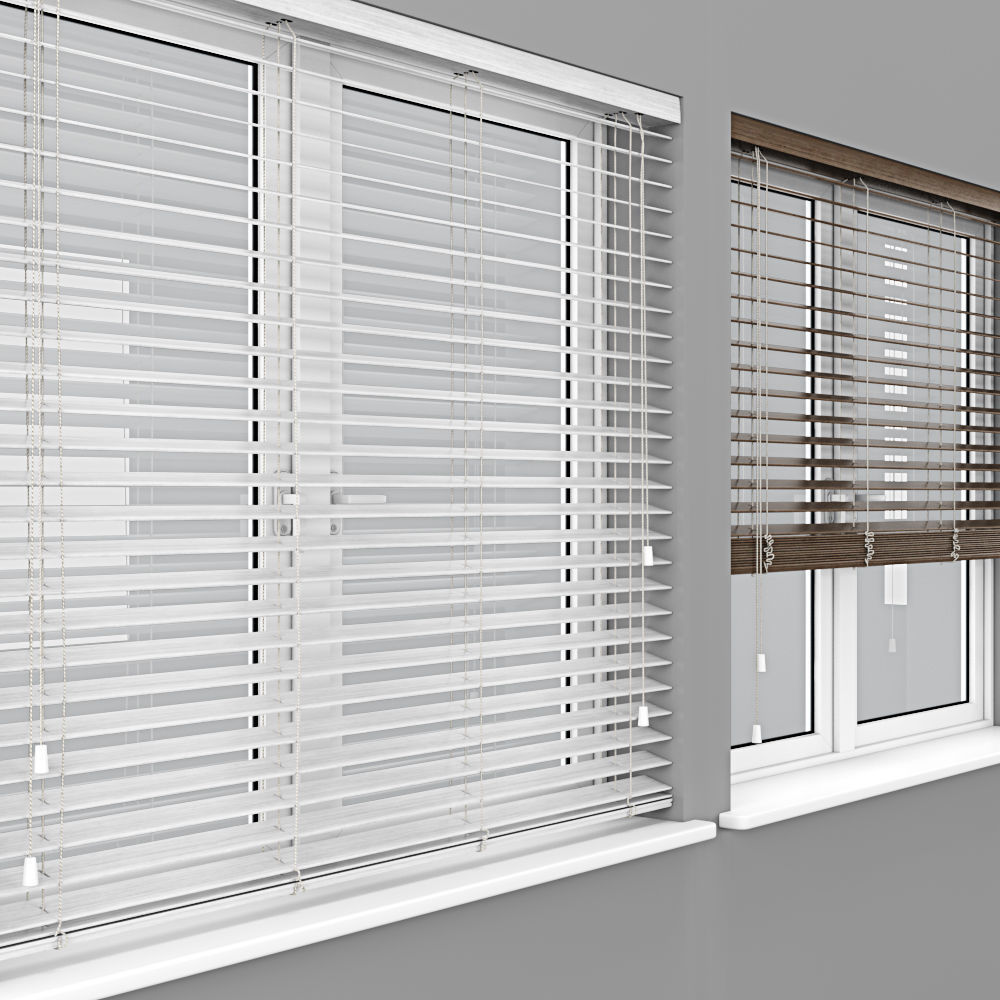 Wooden Blinds And Windows 3D model_4