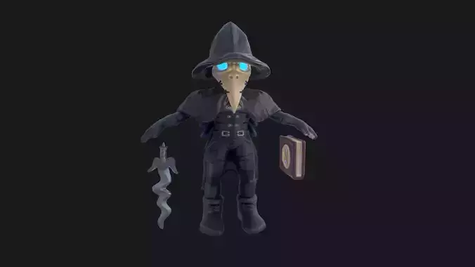 Crow Plague Doctor Cartoon character  Low-poly 3D model