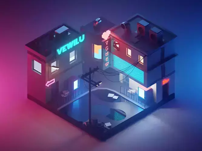 Low poly Cyberpunk City Low-poly 3D model