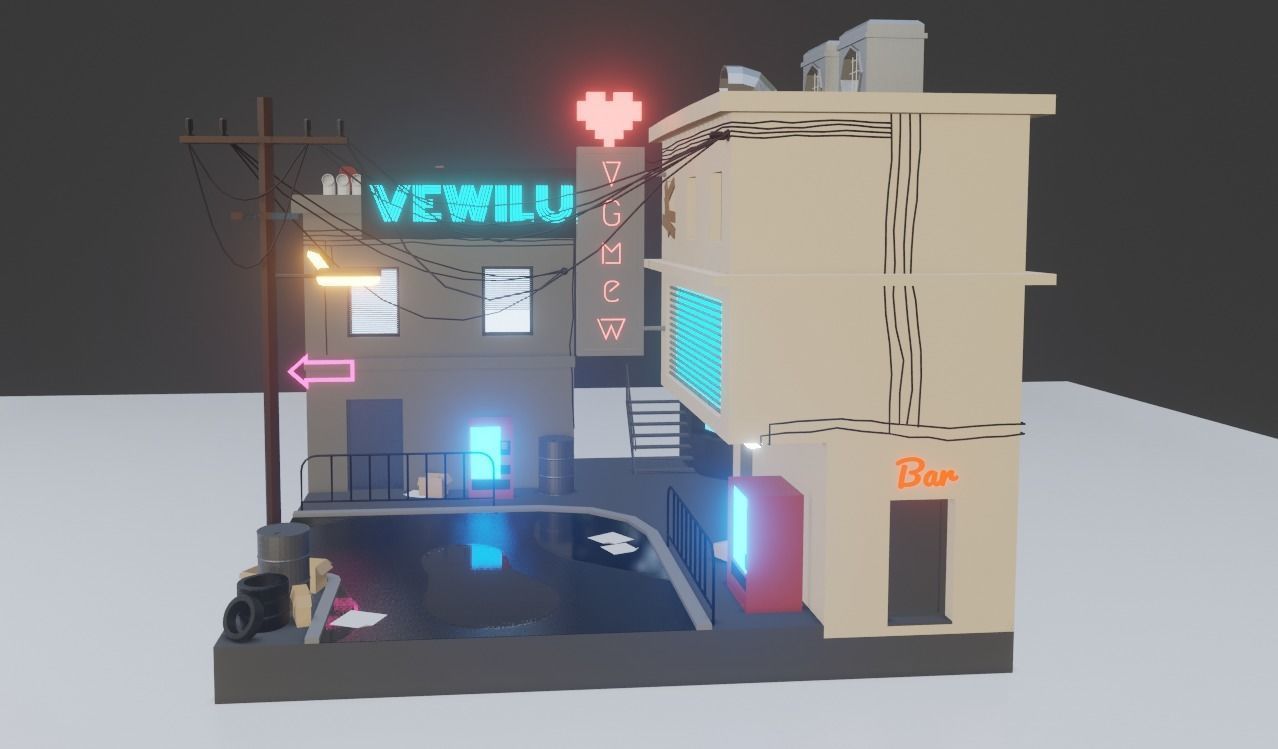 Low poly Cyberpunk City Low-poly 3D model_2