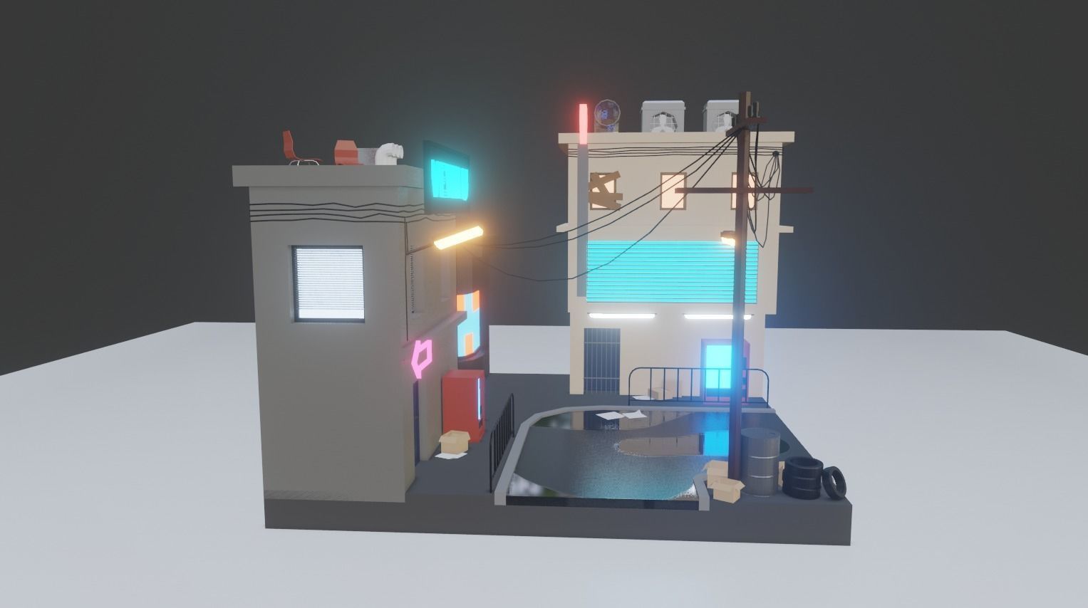Low poly Cyberpunk City Low-poly 3D model_1