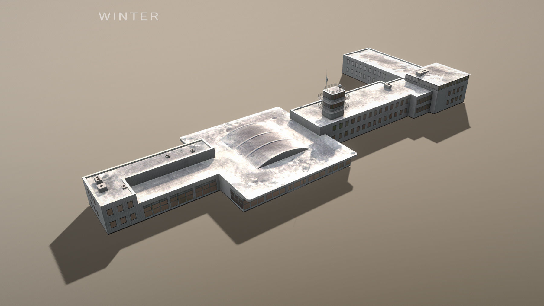 Airport Terminal LKPR Military Terminal Prague Ruzyne Airport Low-poly 3D model_9