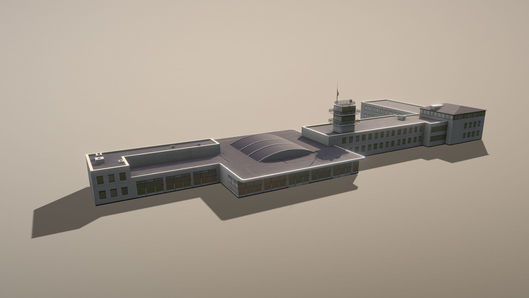 Airport Terminal LKPR Military Terminal Prague Ruzyne Airport Low-poly 3D model_3