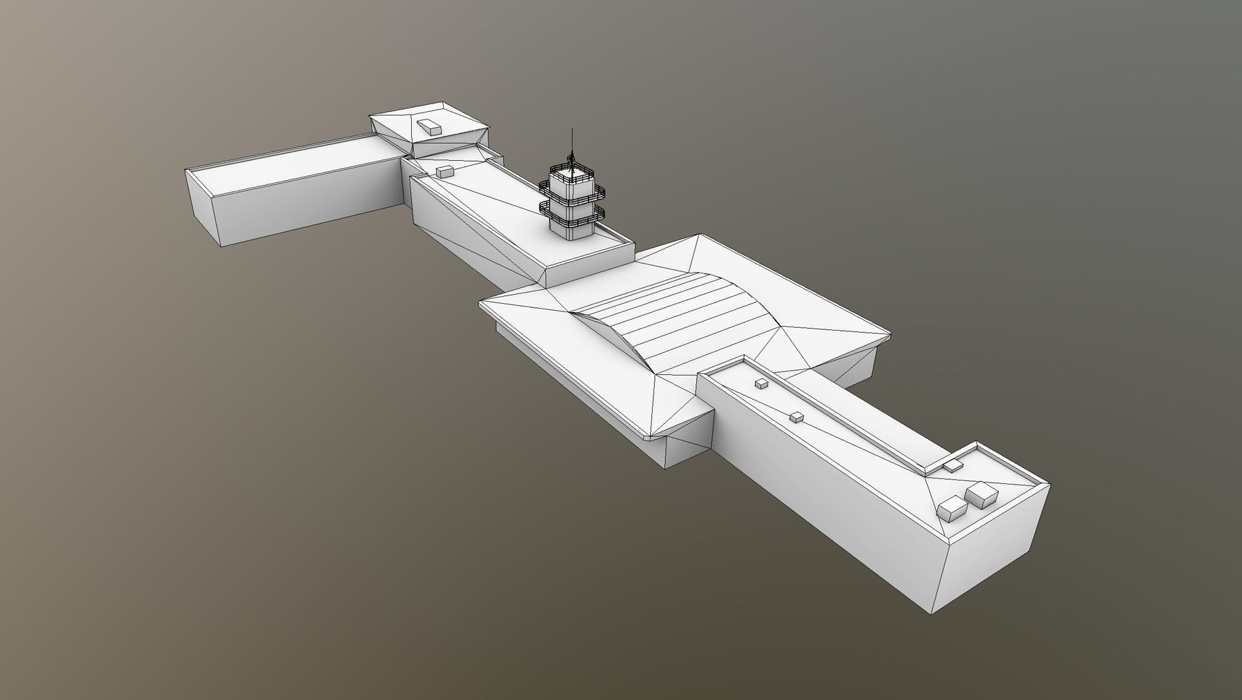 Airport Terminal LKPR Military Terminal Prague Ruzyne Airport Low-poly 3D model_8