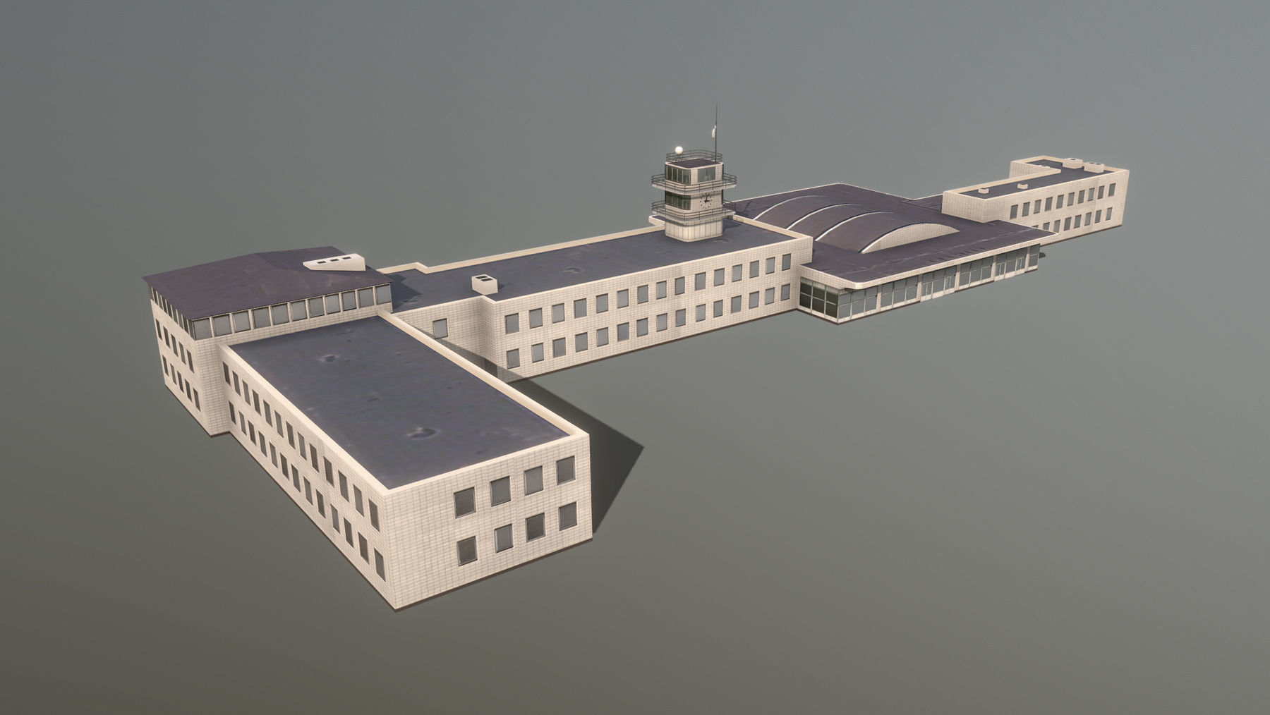 Airport Terminal LKPR Military Terminal Prague Ruzyne Airport Low-poly 3D model_1