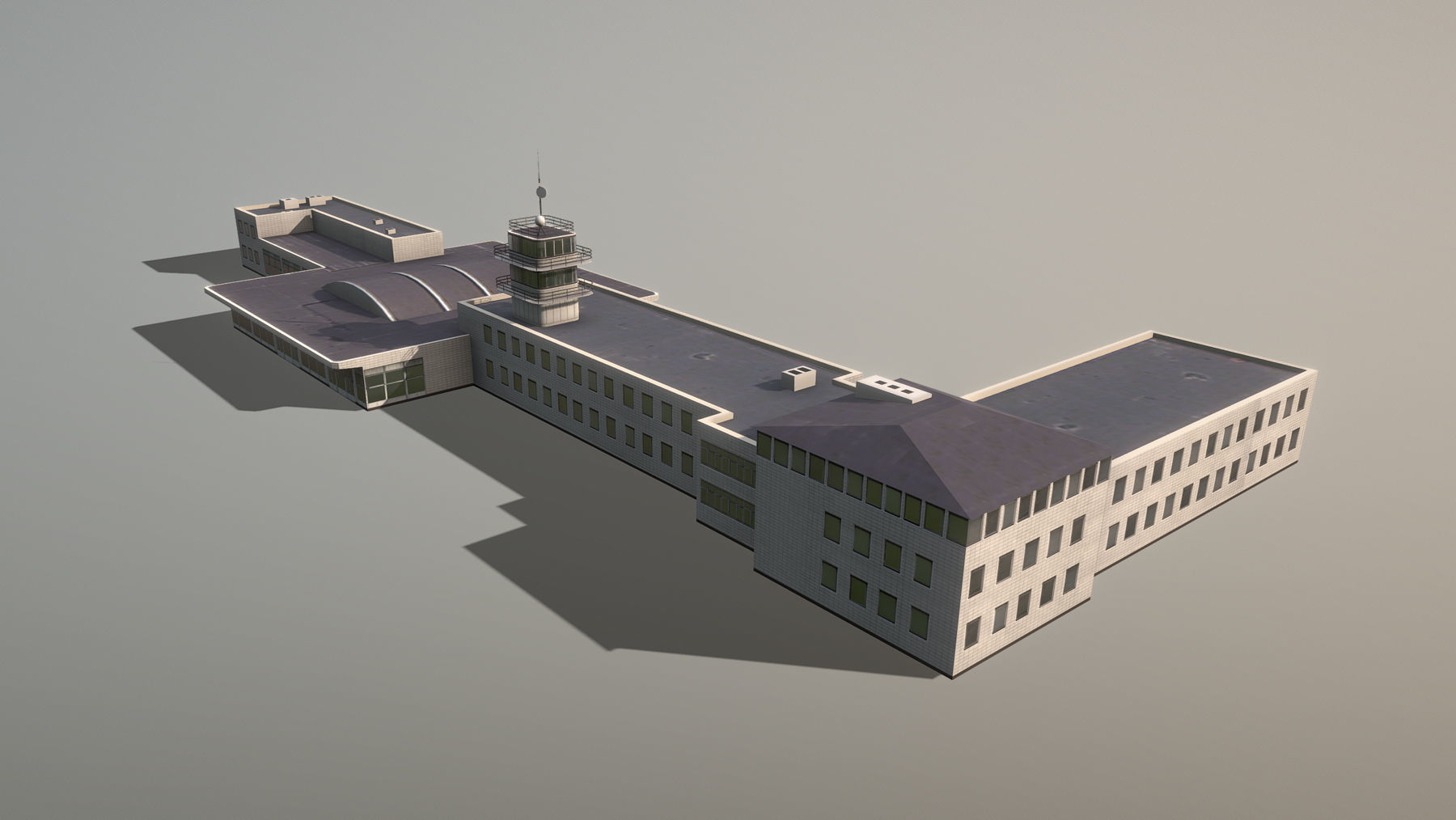 Airport Terminal LKPR Military Terminal Prague Ruzyne Airport Low-poly 3D model_2