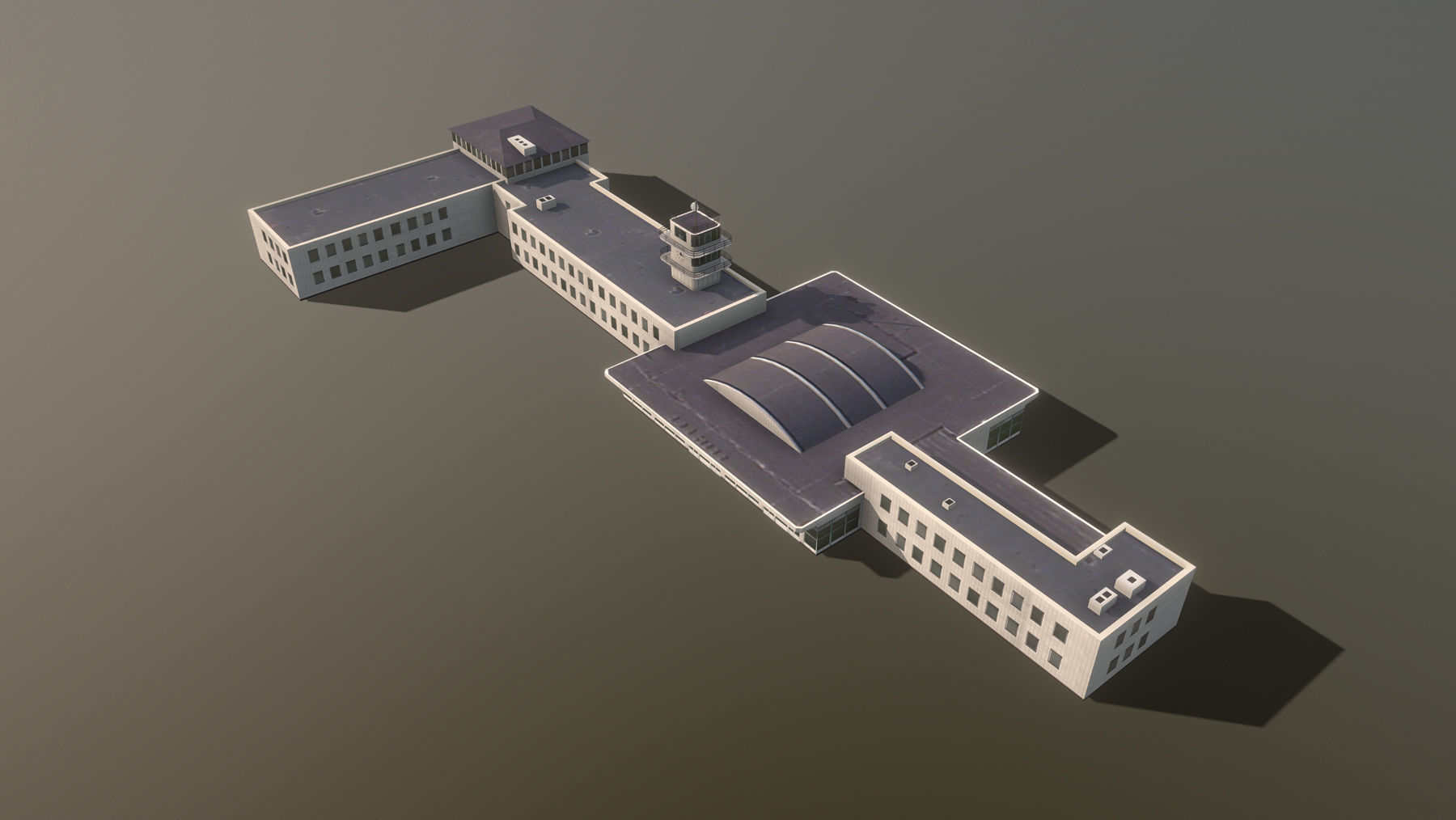Airport Terminal LKPR Military Terminal Prague Ruzyne Airport Low-poly 3D model_4