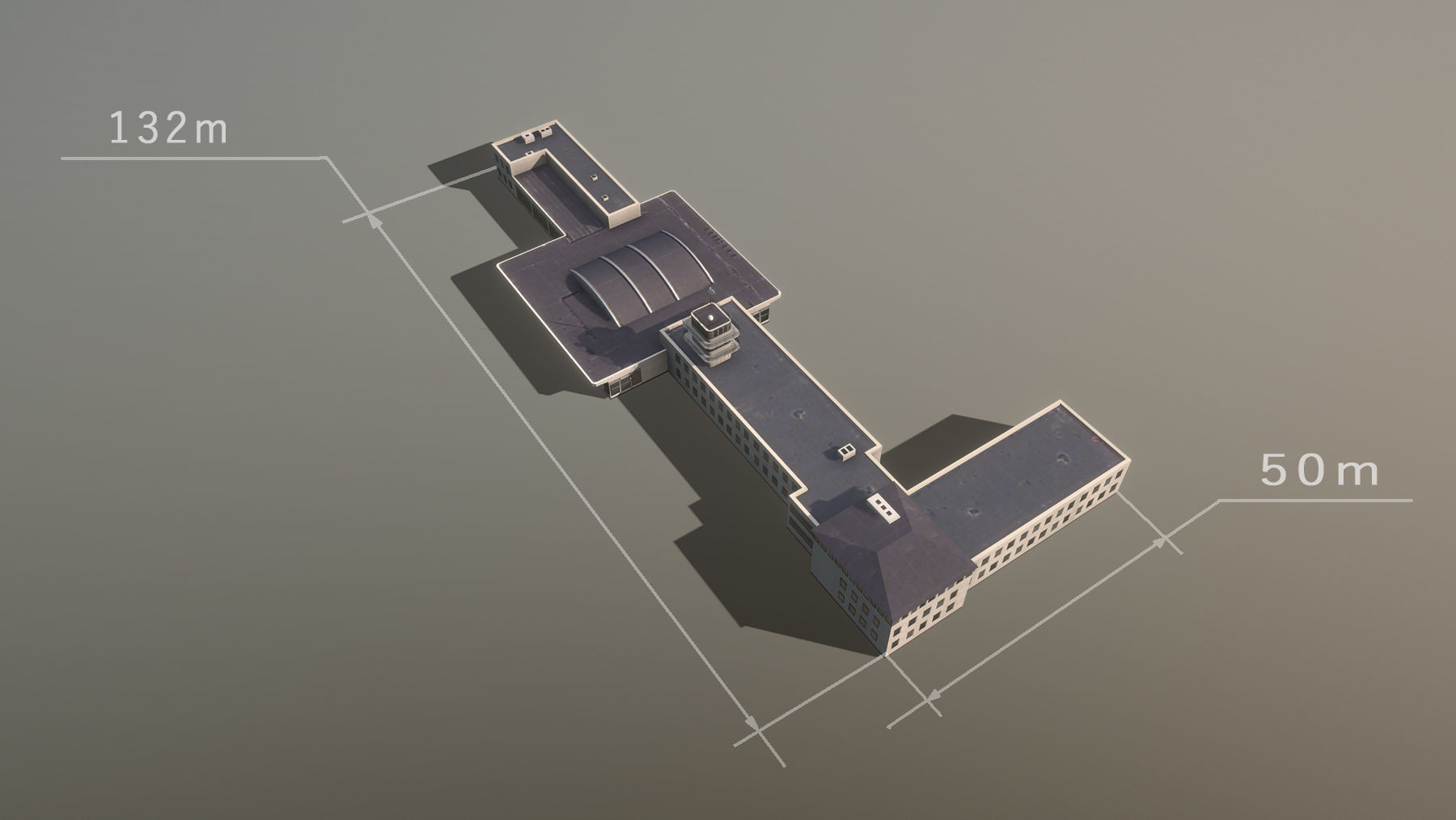 Airport Terminal LKPR Military Terminal Prague Ruzyne Airport Low-poly 3D model_5