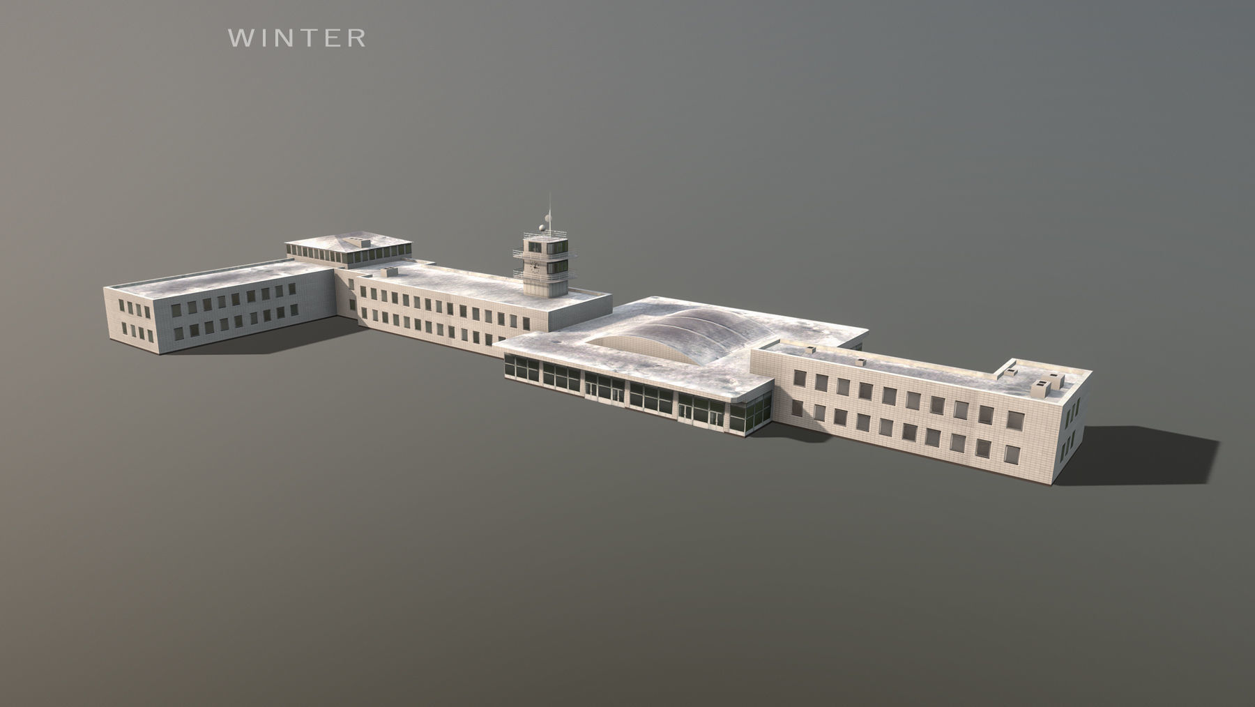 Airport Terminal LKPR Military Terminal Prague Ruzyne Airport Low-poly 3D model_10