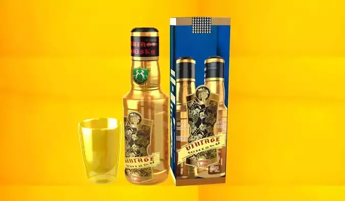 750 ML WHISKY BOTTLE WITH BOX AND WHISKY GLASS 3D model