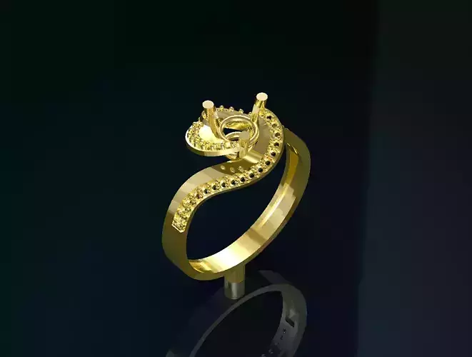 ring 1 gold engagement with diamonds 3D print model